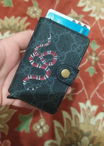 Koyu Gri Yılan Desenli Deri Cüzdan - Görsel 3