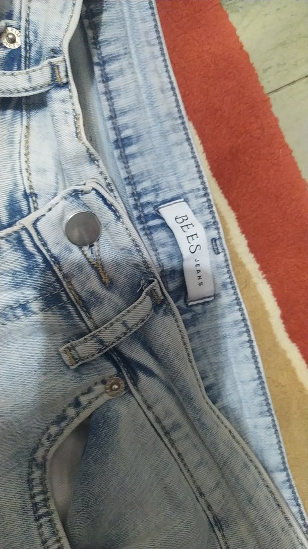 Mavi Pastel Bağlama Desenli ispanyol kesim Kadın Kot Pantolon - Görsel 2