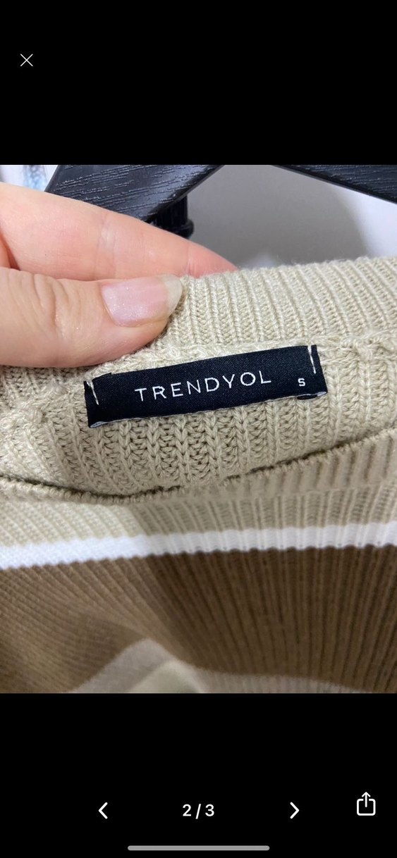 Kadın Çizgili Kahverengi Örgü Kazak - Görsel 2