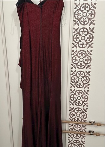 Bordo Drapeli Uzun Abiye Elbise - Görsel 4