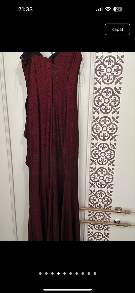 Bordo Drapeli Uzun Abiye Elbise - Görsel 4