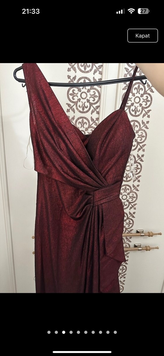 Bordo Drapeli Uzun Abiye Elbise - Görsel 3