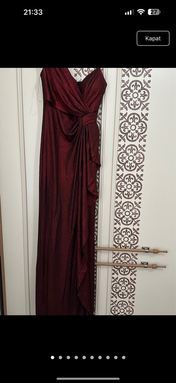 Bordo Drapeli Uzun Abiye Elbise - Görsel 2