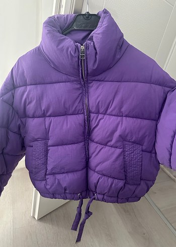 Mor Kışlık Kadın Mont fermuarlı - Görsel 4