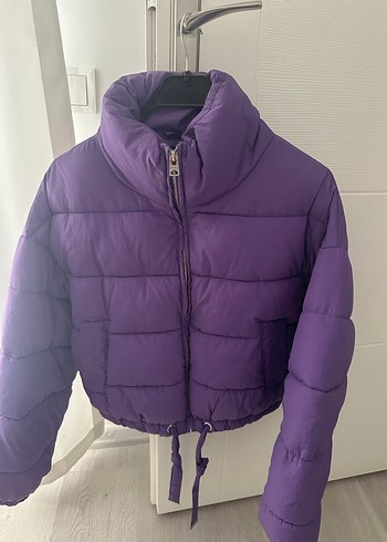 Mor Kışlık Kadın Mont fermuarlı - Görsel 2