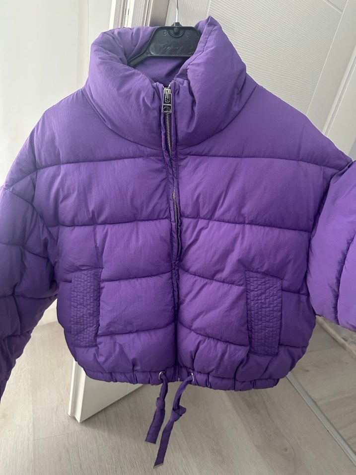 Mor Kışlık Kadın Mont fermuarlı - Görsel 4