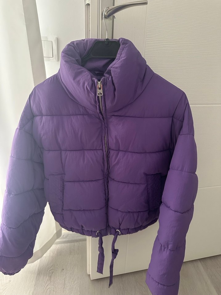 Mor Kışlık Kadın Mont fermuarlı - Görsel 2