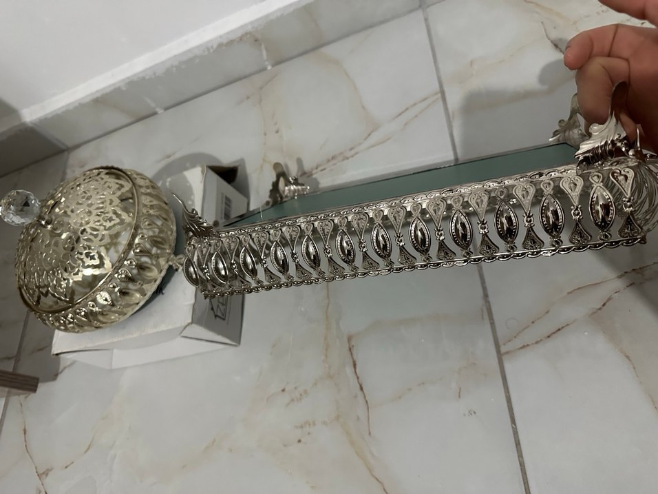 Nakışlı Vintage Gümüş Tepsi - Görsel 3