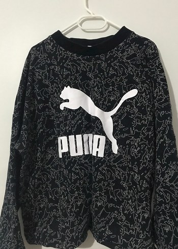 Puma Siyah Beyaz Desenli Rahat Sweatshirt
