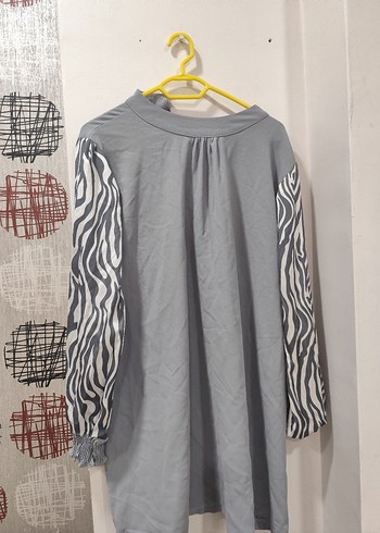 Kayra Gri Zebra Desenli Uzun Kollu Tunik