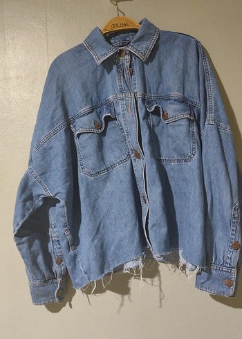 Düğmeli Mavi Denim Kadın Ceket