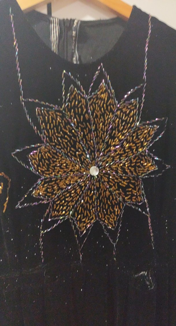 Boncuk İşlemeli Siyah Uzun Bohem Elbise - Görsel 2