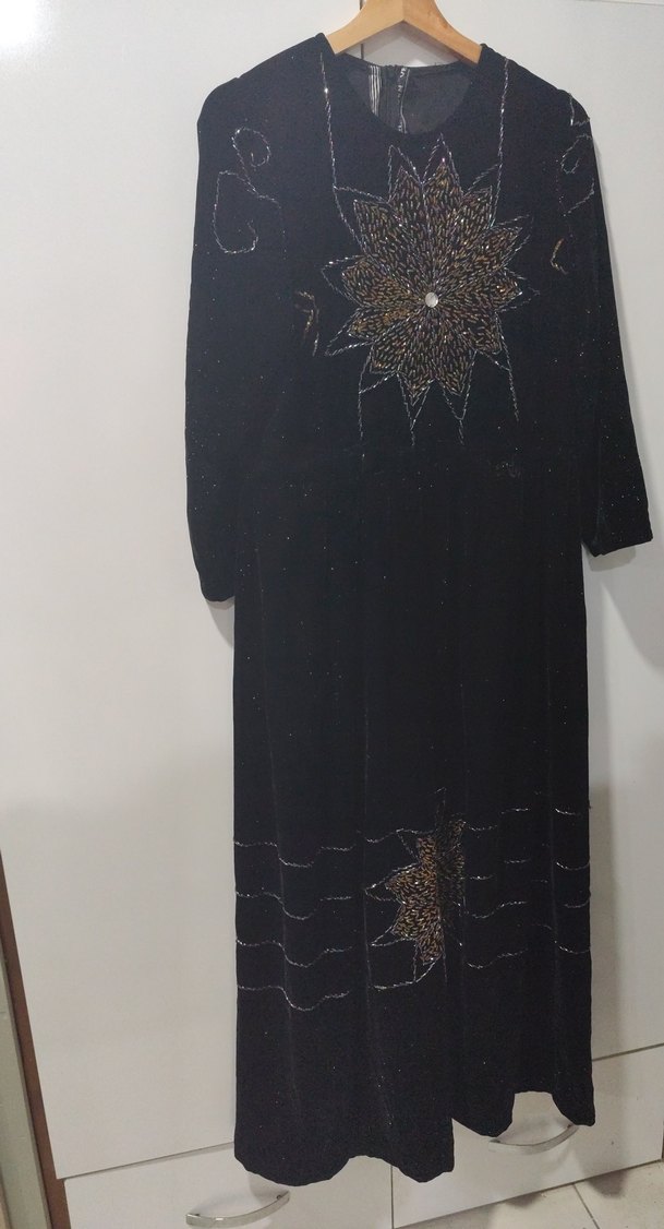 Boncuk İşlemeli Siyah Uzun Bohem Elbise - Görsel 3