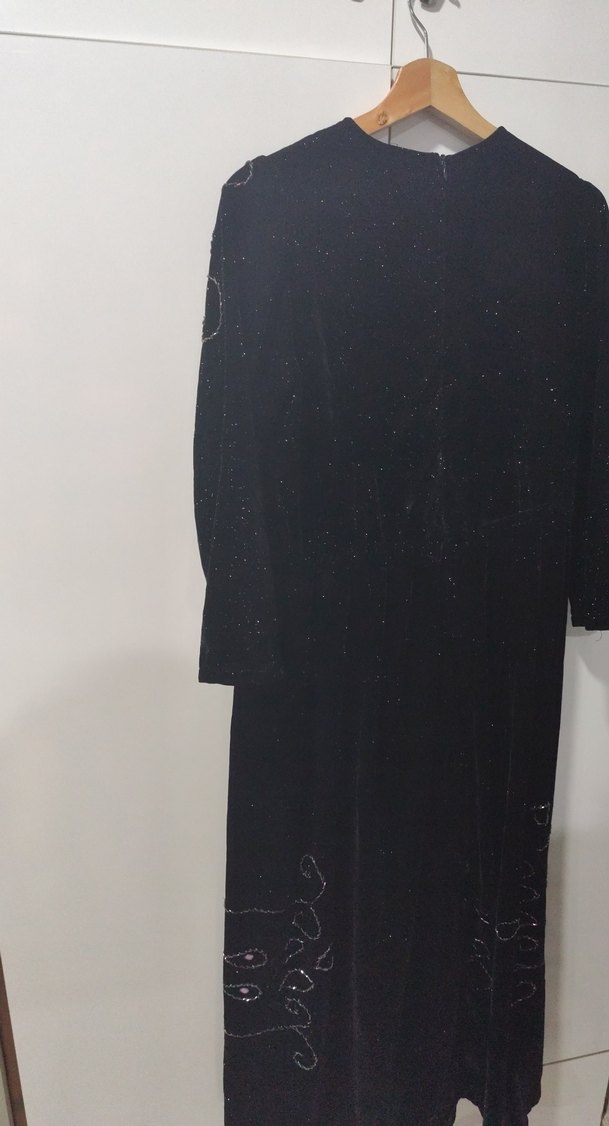 Boncuk İşlemeli Siyah Uzun Bohem Elbise - Görsel 4