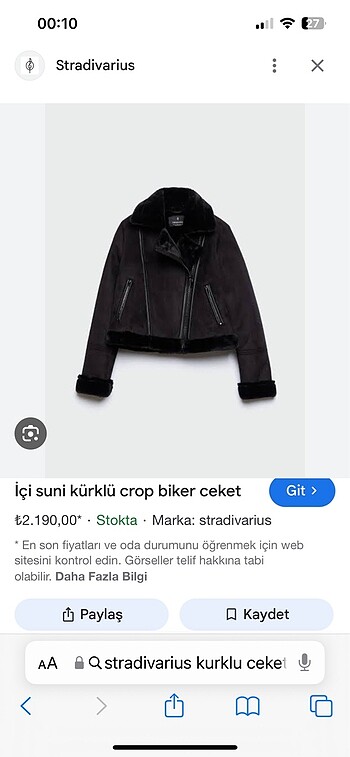 Stradivarius kurklu biker ceket