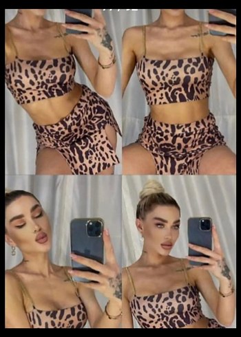 Leopar Desenli Mini Elbise ikili takım - Görsel 2