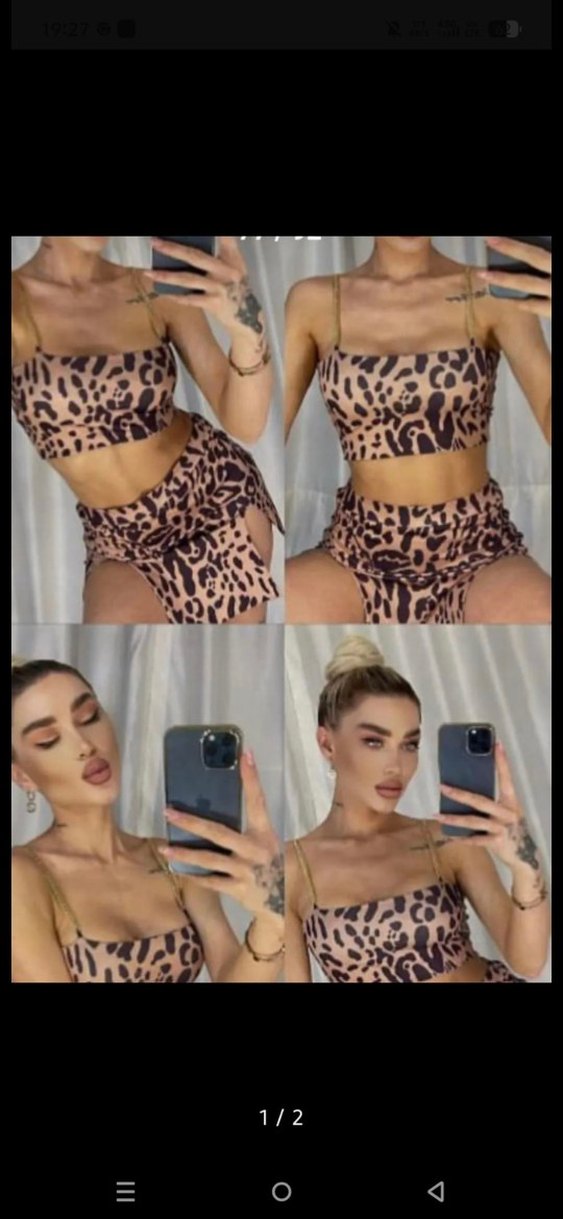 Leopar Desenli Mini Elbise ikili takım - Görsel 2