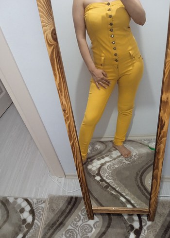 Zara Sarı, Straplez, Düğmeli Kadın Tulum