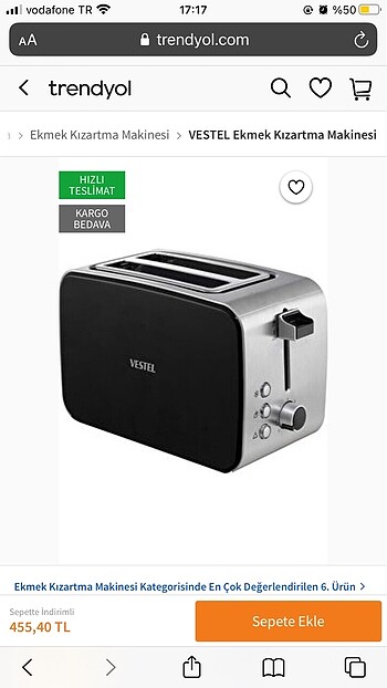Vestel Ekmek Kızartma Makinası