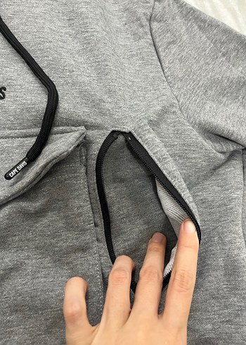 Gri Kapüşonlu sıfır Erkek Sweatshirt - Görsel 6