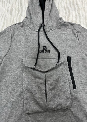 Gri Kapüşonlu sıfır Erkek Sweatshirt - Görsel 7