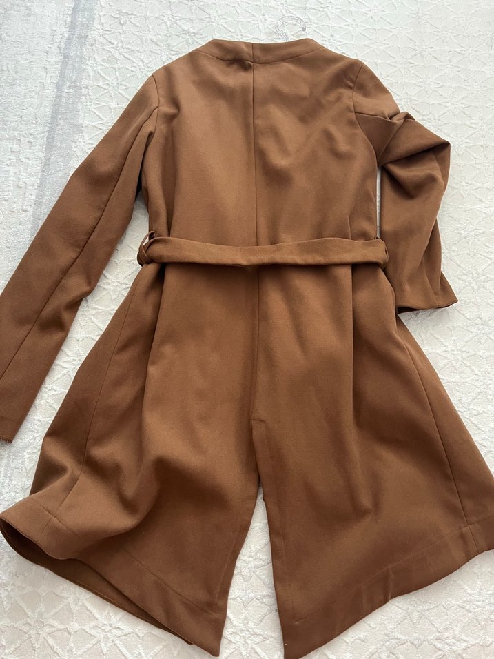 Kahverengi Süet Kemerli Kadın kaban - Görsel 3