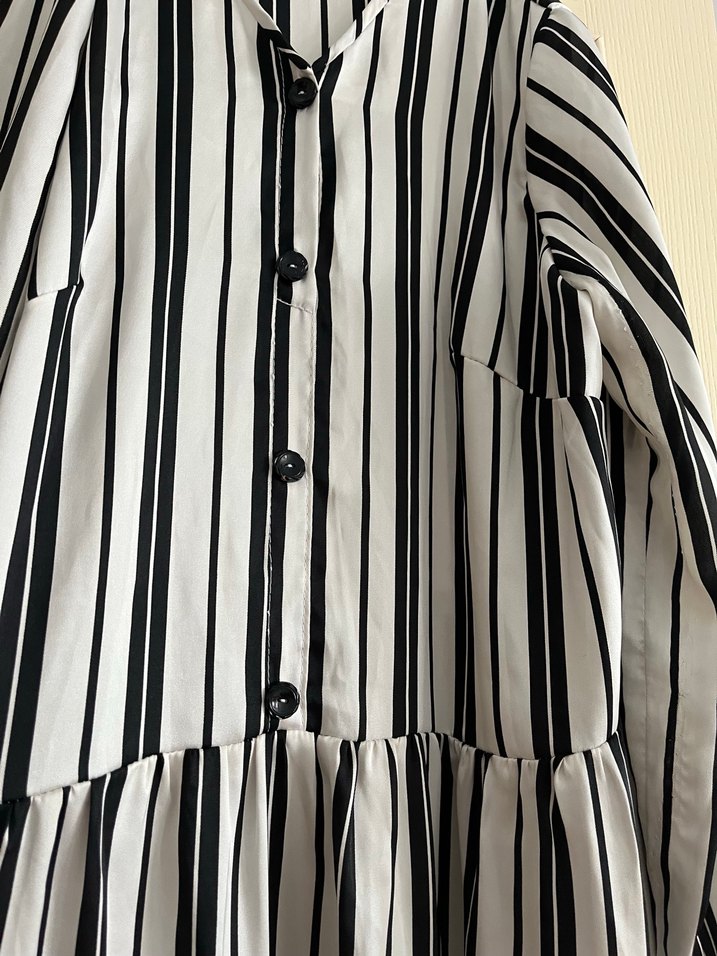 Uzun Kollu Çizgili Uzun Elbise - Görsel 2