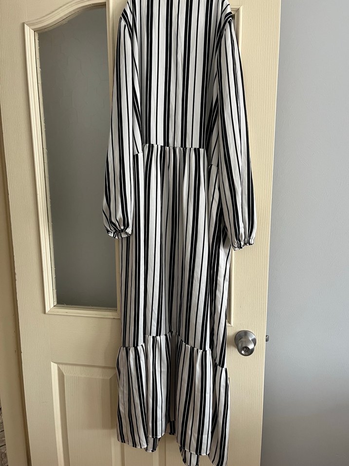 Uzun Kollu Çizgili Uzun Elbise - Görsel 5