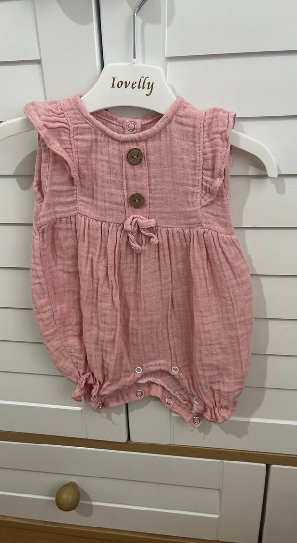 Pembe Bebek Kız Tulum Düğmeli - Görsel 2