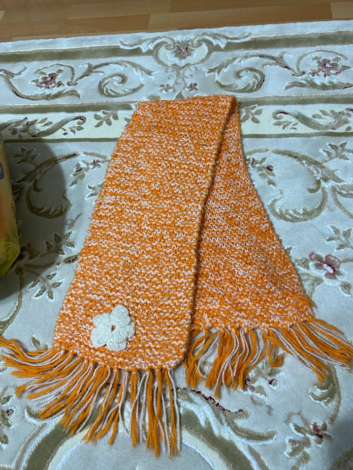 Kız Çocuk Turuncu Nakışlı Örgü Panço - Görsel 5