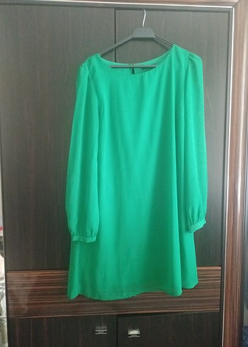 Yeşil Uzun Kollu Salaş Midi Tunik