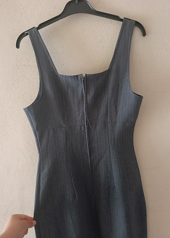 36 Beden gri Renk Düğmeli Gri Uzun Denim Elbise