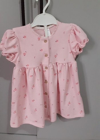 Düğmeli Pembe Kız Çocuk Elbisesi