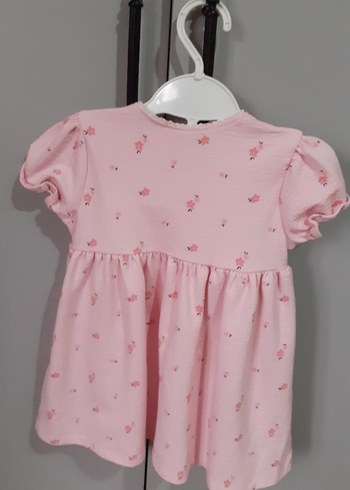 9-12 Ay Beden pembe Renk Düğmeli Pembe Kız Çocuk Elbisesi