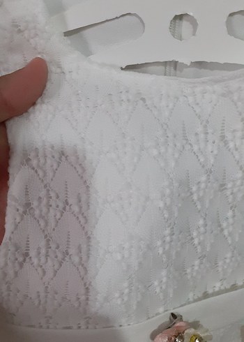 24-36 Ay Beden Kız Çocuk Beyaz Dantel Nakışlı Elbise