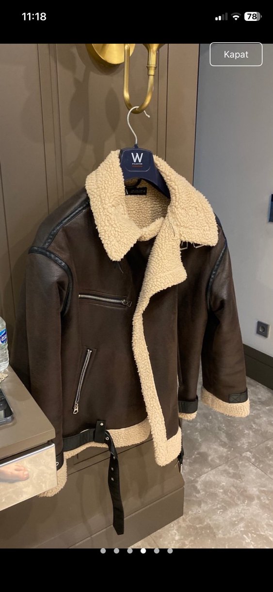 Kahverengi Kürklü Deri Biker Ceket - Görsel 4