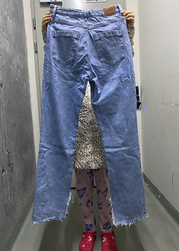 Düğmeli Mavi Kadın Denim Pantolon - Görsel 3