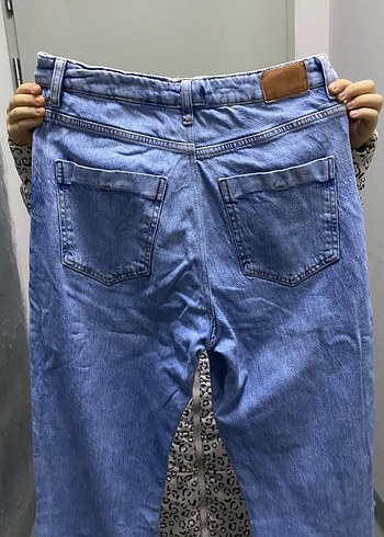 Düğmeli Mavi Kadın Denim Pantolon - Görsel 4
