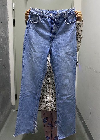 Düğmeli Mavi Kadın Denim Pantolon - Görsel 2