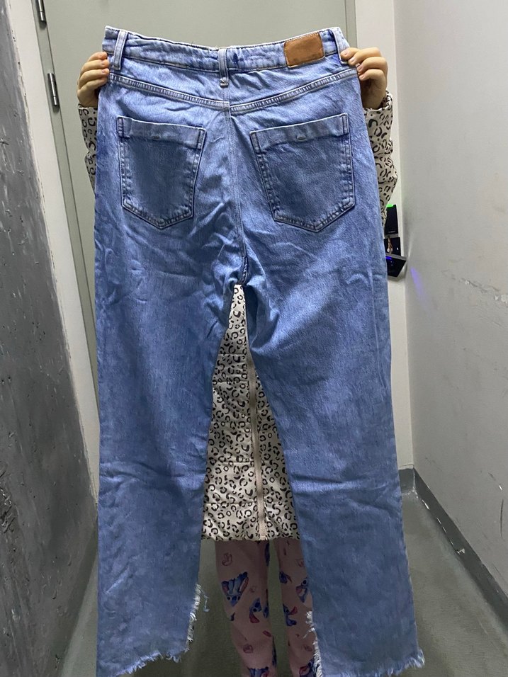 Düğmeli Mavi Kadın Denim Pantolon - Görsel 5