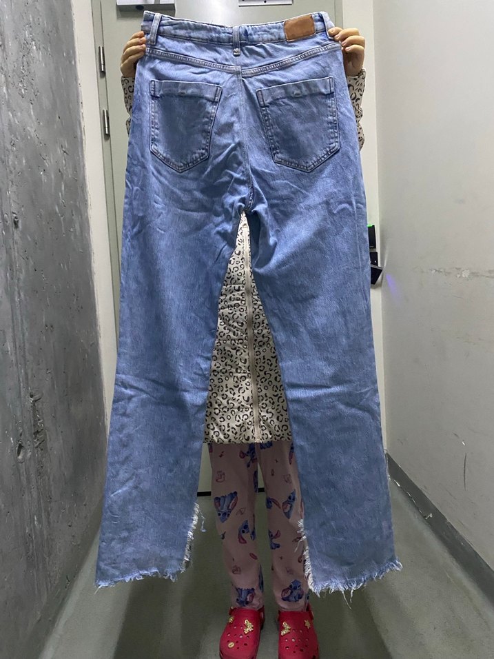 Düğmeli Mavi Kadın Denim Pantolon - Görsel 3