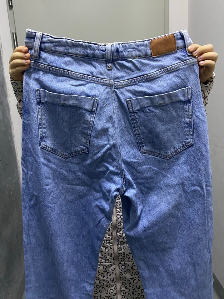 Düğmeli Mavi Kadın Denim Pantolon - Görsel 4