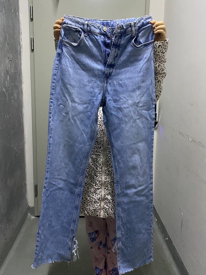 Düğmeli Mavi Kadın Denim Pantolon - Görsel 2