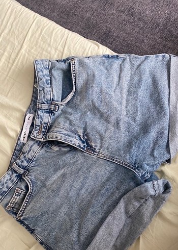 Gri Mavi Kadın Denim Mini Şort - Görsel 3