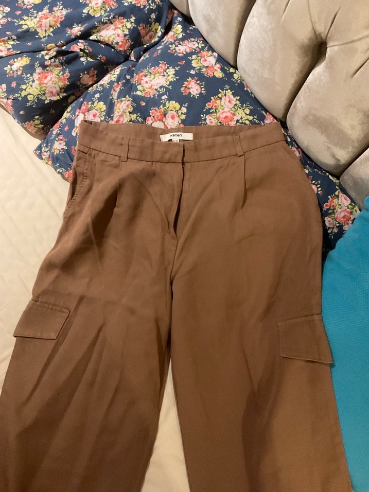 Kahverengi Kumaş Kadın Kargo Pantolon - Görsel 2