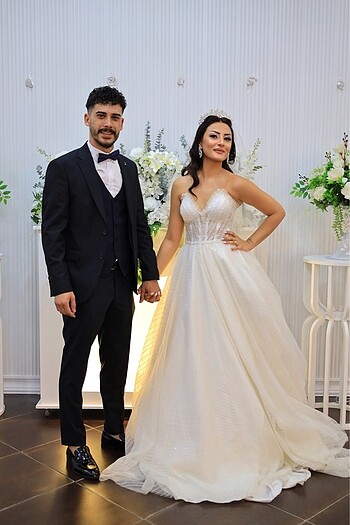 Beden beyaz Renk Gelin taç küpe seti