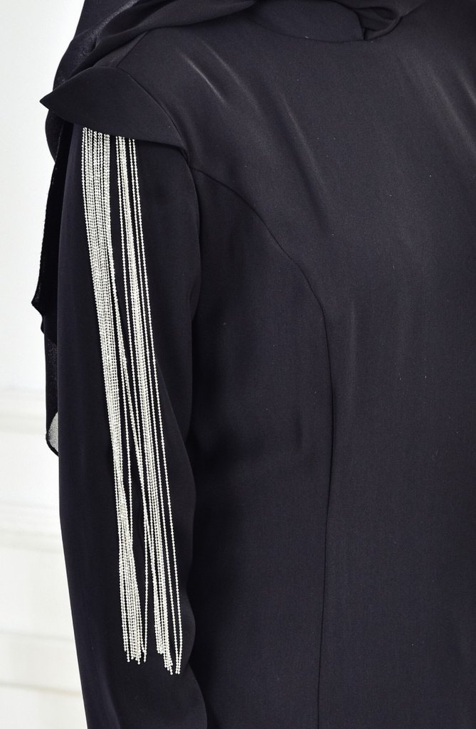 Uzun Siyah Tasarım Elbise - Görsel 4