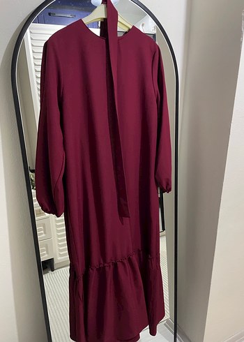 Bordo Uzun Kollu Salaş Kadın Elbise - Görsel 2