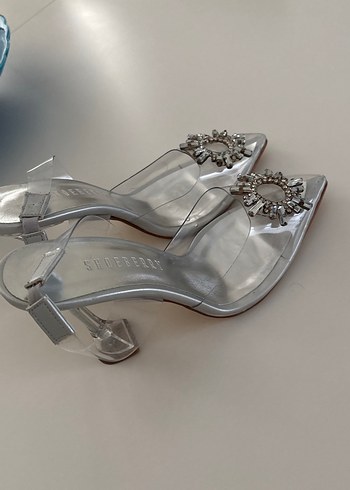 Şeffaf Cam Topuklu Beyaz Abiye Ayakkabı - Görsel 2