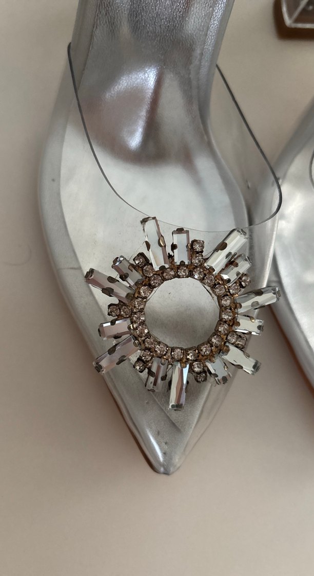 Şeffaf Cam Topuklu Beyaz Abiye Ayakkabı - Görsel 3